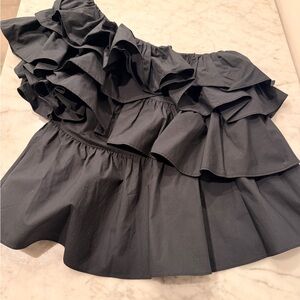 Ulla Johnson Black One-Shoulder Tiered Ruffle Top